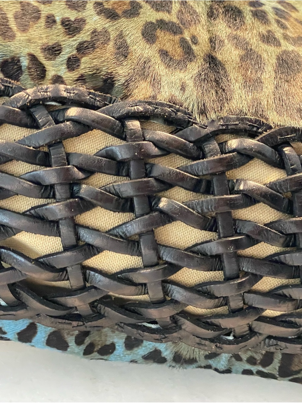 Handcrafted Teal Leopard Leather Shoulder Bag with Embossed Pocket - Picture 12 of 16